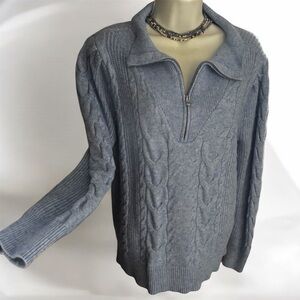 Loft Sweater Size Large Cable Knit, Half Zip, Mock Neck Long Sleeve Pullover EUC